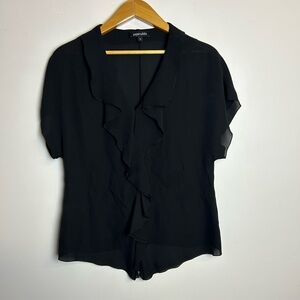 Paperwhite 100% Silk Ruffle Blouse Size 10 Feminine Office Career Lightweight